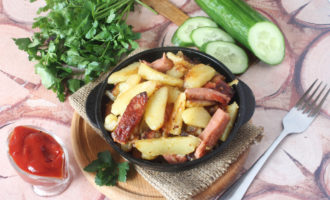 фото к рецепту жареная картошка с колбасой